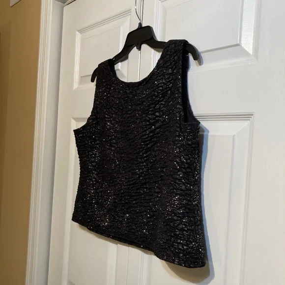 R&M Richards Black Glitter Shimmer Sleeveless Evening Tank Top Size L Large - Picture 8 of 9